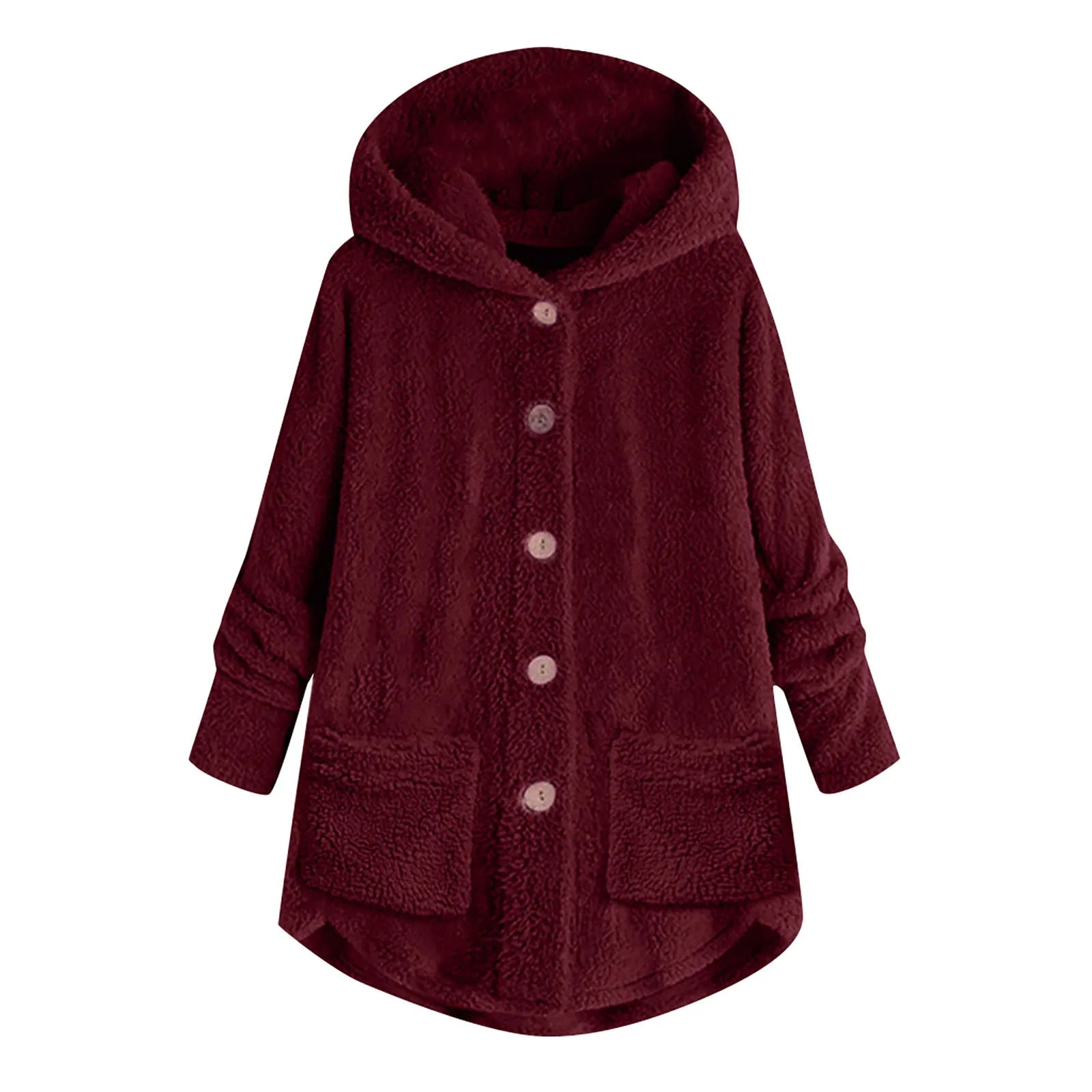Women's Coat Winter Coat Fashion Plush Pocket Irregular Long Sleeve Keep Cat Ears Warm Coat Burgundy