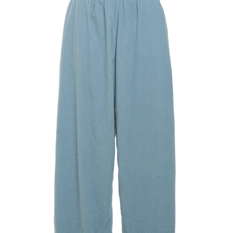 Sisterlinda Casual Y2K Wide-Leg Corduroy Pant Women 2024Spring Loose Basic Pocket High Waist Trousers All-Match Oversize Bottoms