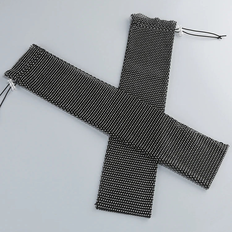 Black V Neck Long Sleeves Blazer With Rhinestones Embellished Cuff Crystals Patchwork Slim Jacket Single Breasted Coat