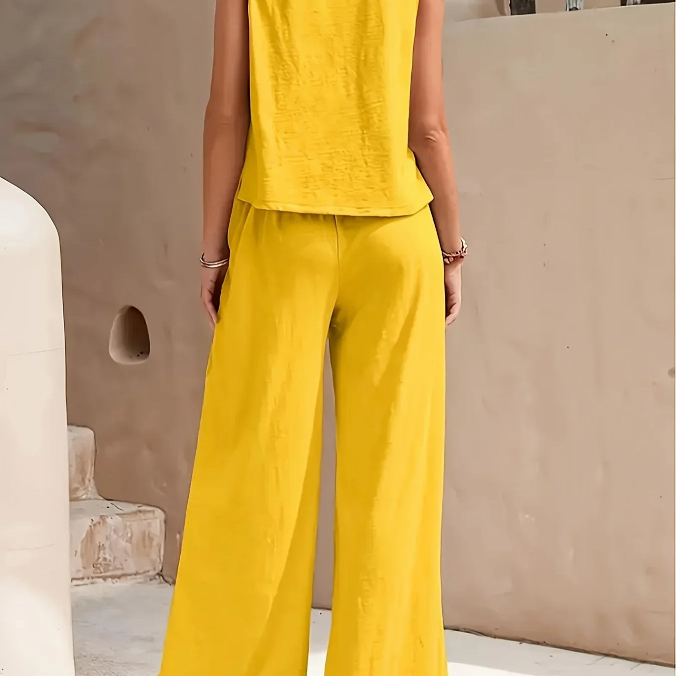 Plus Size 1XL-5XL Women's Fashion Women's Stylish Red Sleeveless Top & Wide-Leg Pants Set Ladies Spring/Summer Casual Wear