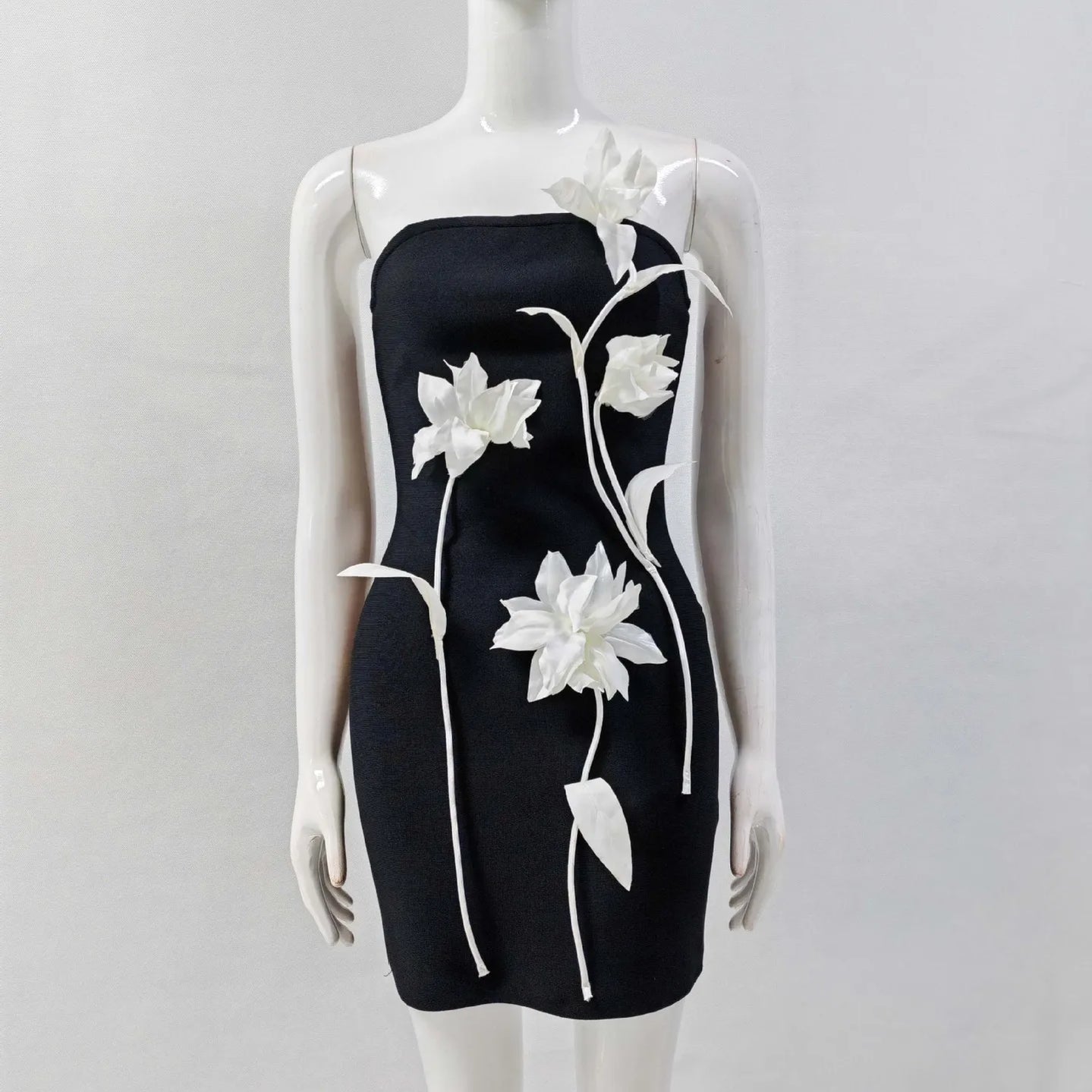 Top Quality Women Sexy Strapless Bodycon Mini Bandage Dress Florals Celebrate Evening Party Birthday Dress Vestido