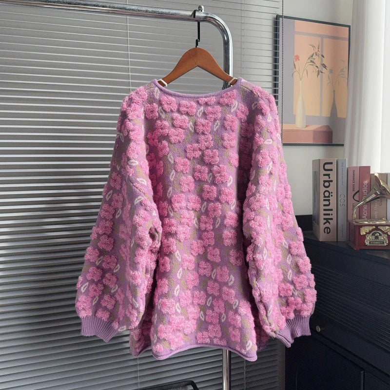 Autumn Winter New Heavy Jacquard Knitted Cardigan For Women Casual Loose High-End Lazy Style Sweater Coat 11A07748