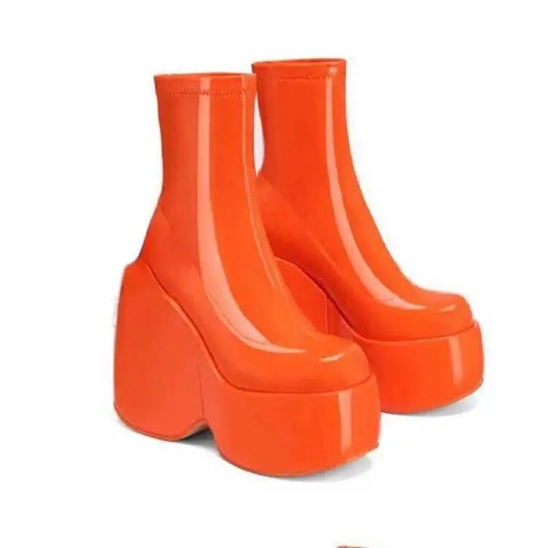 Brand Ladies Platform Boots Fashion Thick High Heels Women's Bootie Party Sexy Block Heel Shoes 44 Orange