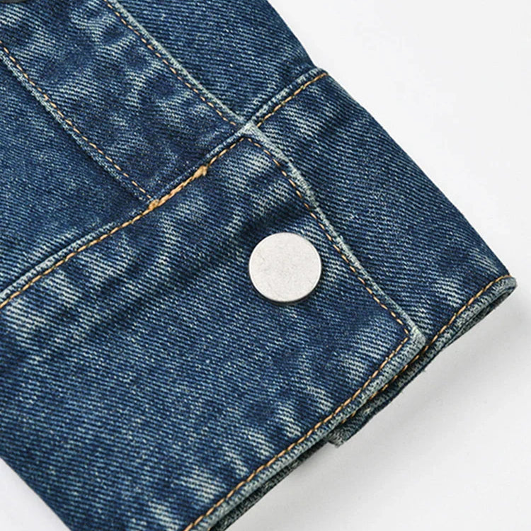 DEAT Fashion Women's Denim Jackets Lapel Retro Deconstruction Asymmetry Zipper Long Sleeve Short Coat Winter New 29L1194