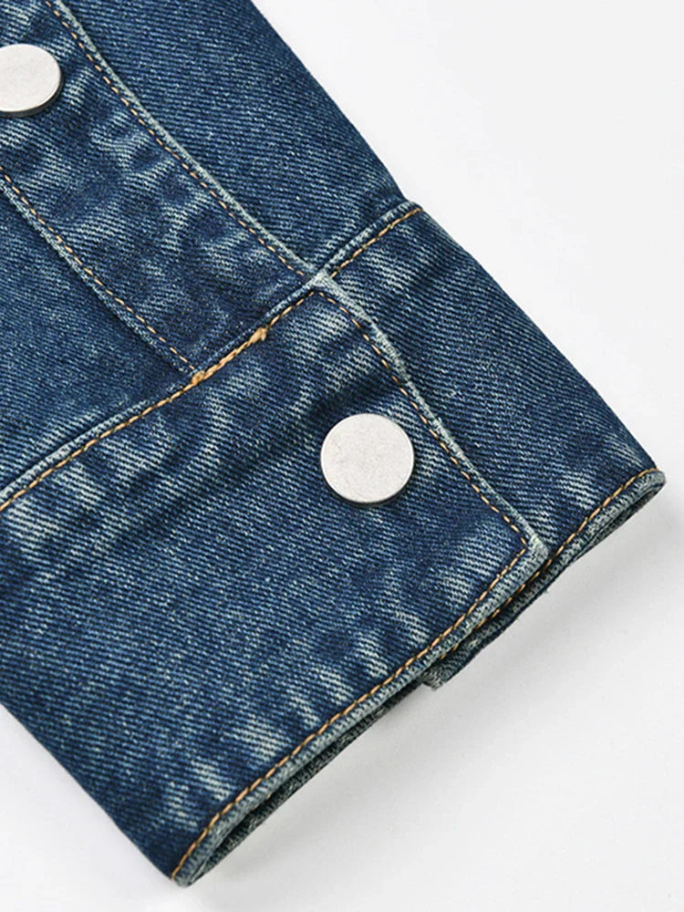 DEAT Fashion Women's Denim Jackets Lapel Retro Deconstruction Asymmetry Zipper Long Sleeve Short Coat Winter New 29L1194