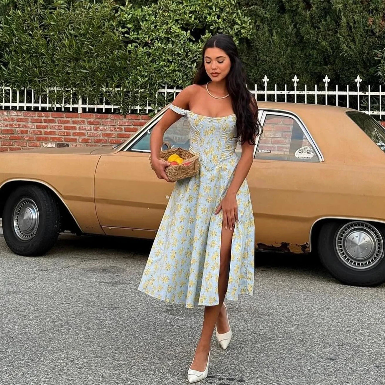 Suninheart Summer Dress Women 2023 Green Lace Up Floral Print Dress Elegant with Boning Casual Party Holiday Dress High Quality blue print