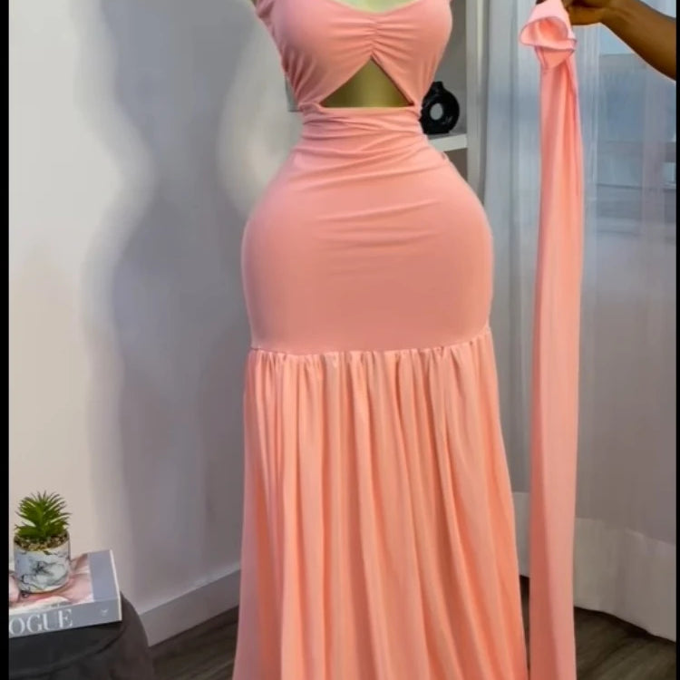 Women Sleeveless Strap Ruched V-neck Pleated Side Split A-line Midi Maxi Long Dress 2025 Birthday Sexy Party Dresses