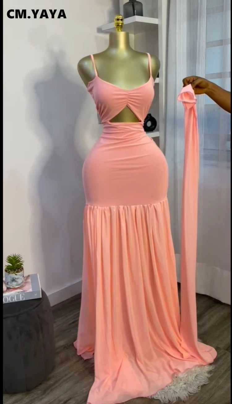 Women Sleeveless Strap Ruched V-neck Pleated Side Split A-line Midi Maxi Long Dress 2025 Birthday Sexy Party Dresses