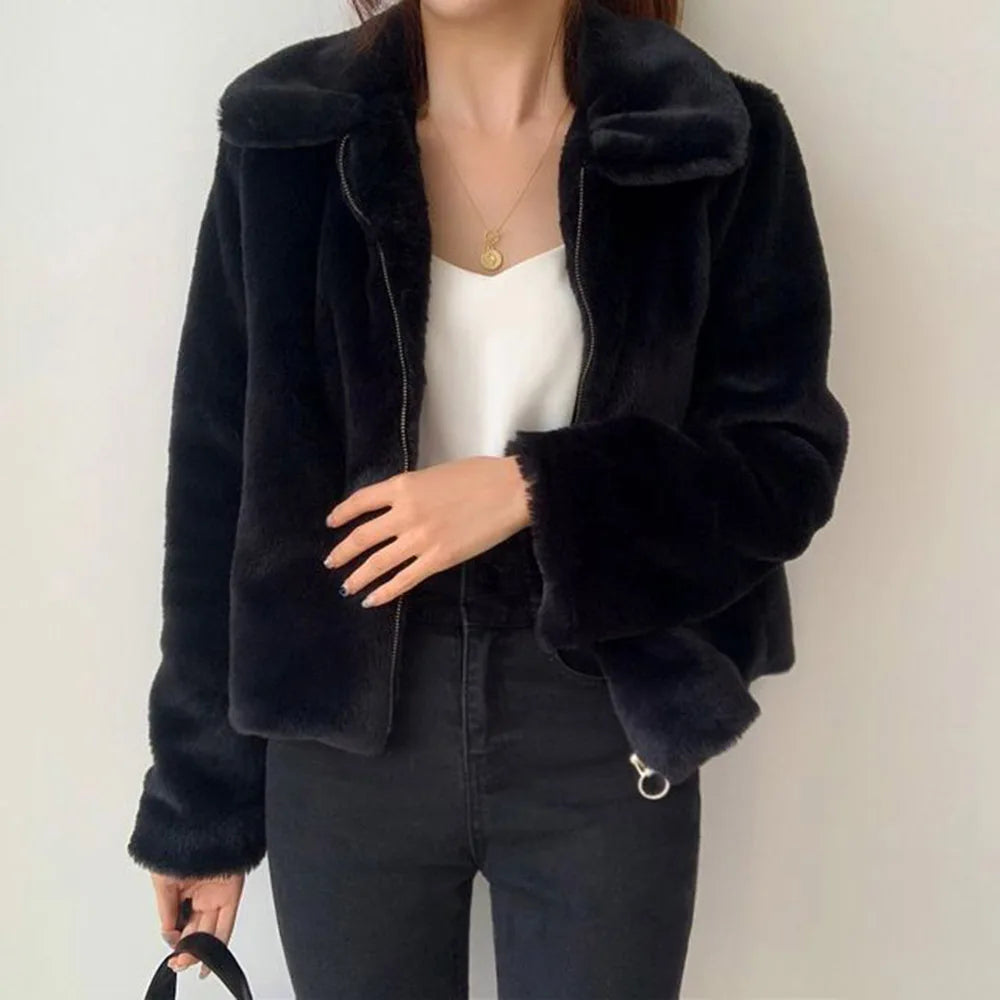 Thickened Flap Collar Warm Furry Jacket Artificial Fur Short Style Rabbit Fur Top Hot Sale Of The Season Autumn Winter New St...