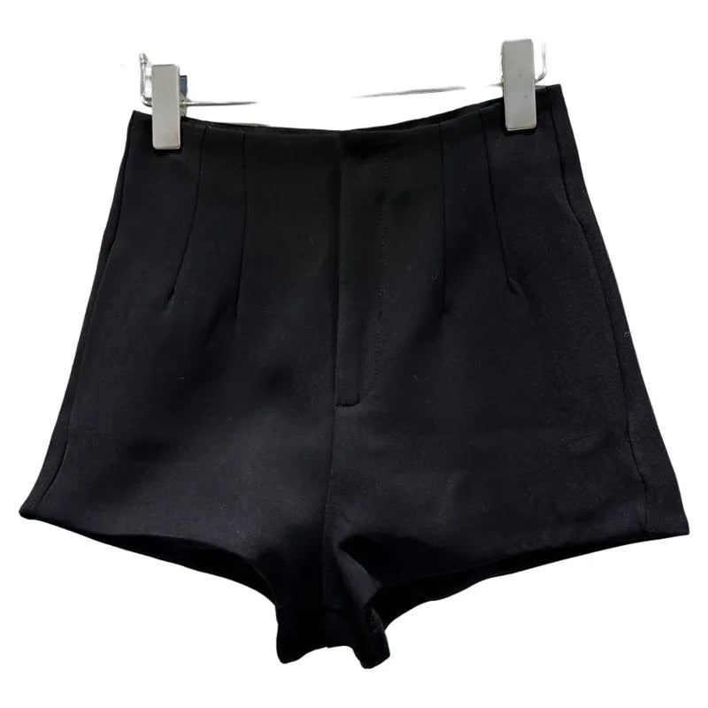 Winter New Fashion Solid Color Simple Design Woolen High-Waist Shorts For Women Black Wide-leg Short Pants 11A07611