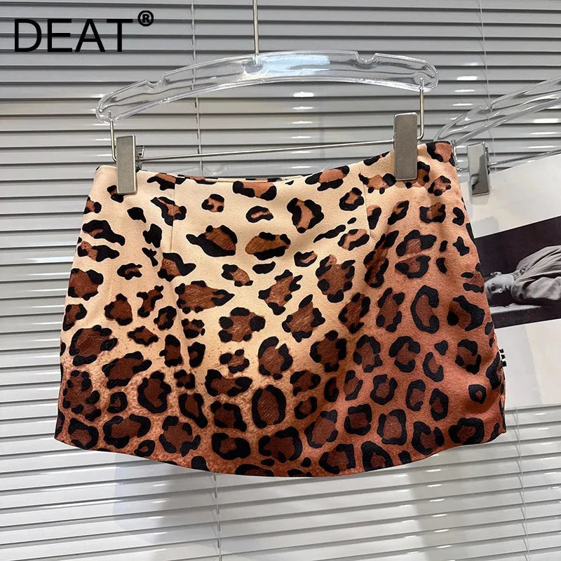 Winter New Fashion Yellow Leopard Print Short Skirt For Women Versatile Low Waist Wrapped Hip A-line Skirts 11A07921