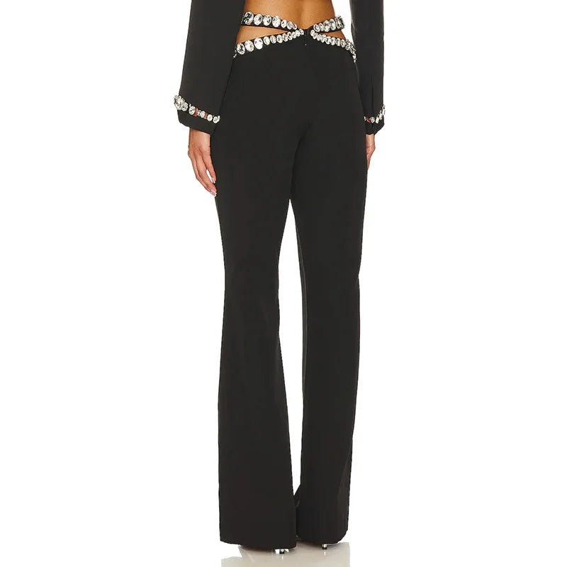 New Fashion Bandage Crystal Bodycon Pants Women Sexy High Street Casual Celebrate Nightclub Party Pants