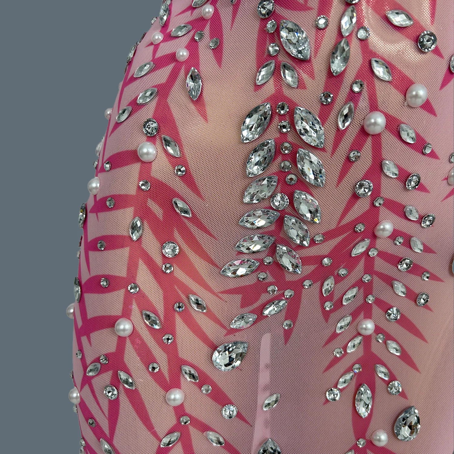 Women Luxury Sheer Mesh Pink Prom Dress Glitter Diamonds Long Evening Dress Birthday Party High-end Gown Banquet Robe Fenzhu