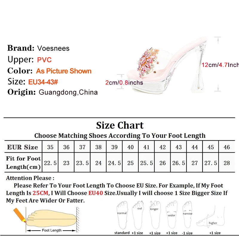 Fashion Rhinestone Slippers Women Thick Sole Platform High Heels Designer 2024 New Transparent Sandals Crystal Clear Slides Shoe