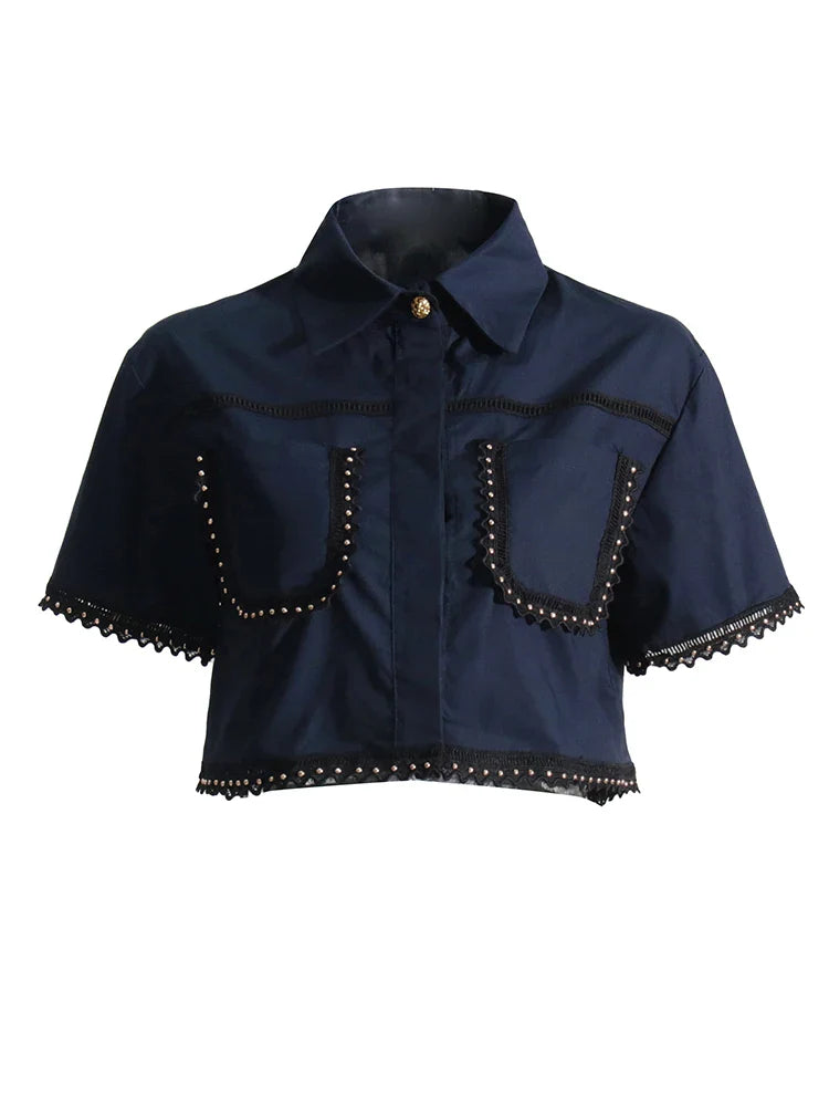 Solid Summer Two Piece Sets For Women Lapel Short Sleeve Tops High Waist A Line Skirt Slim Set Female Fashion New