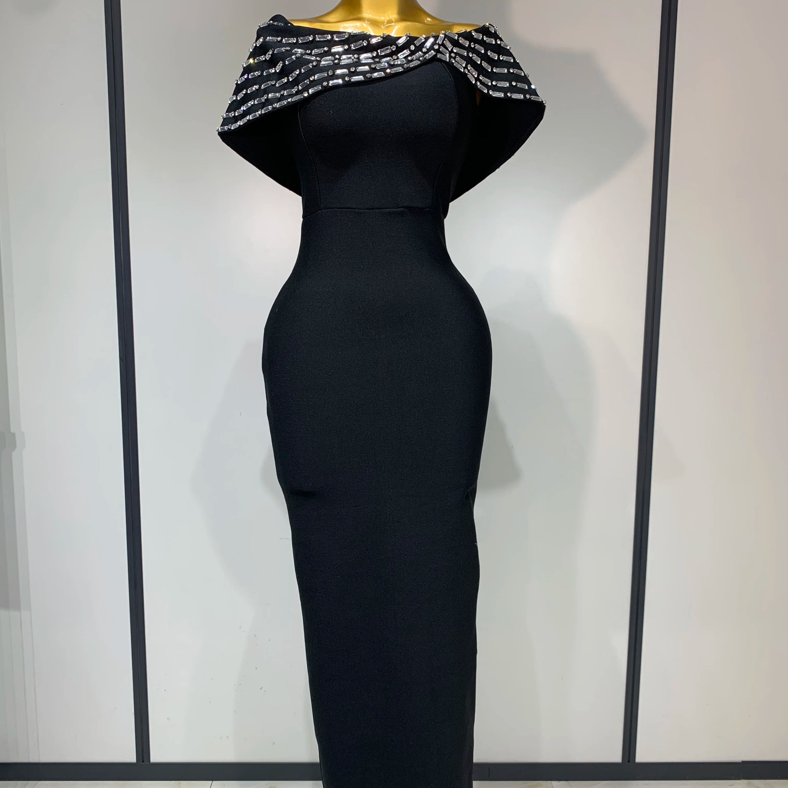 Fashion Sexy Strapless 2025 Black Off-shoulder Bodycon Bandade Dress Celebrity Cocktail Party Luxury Birthday Wedding Dresses black