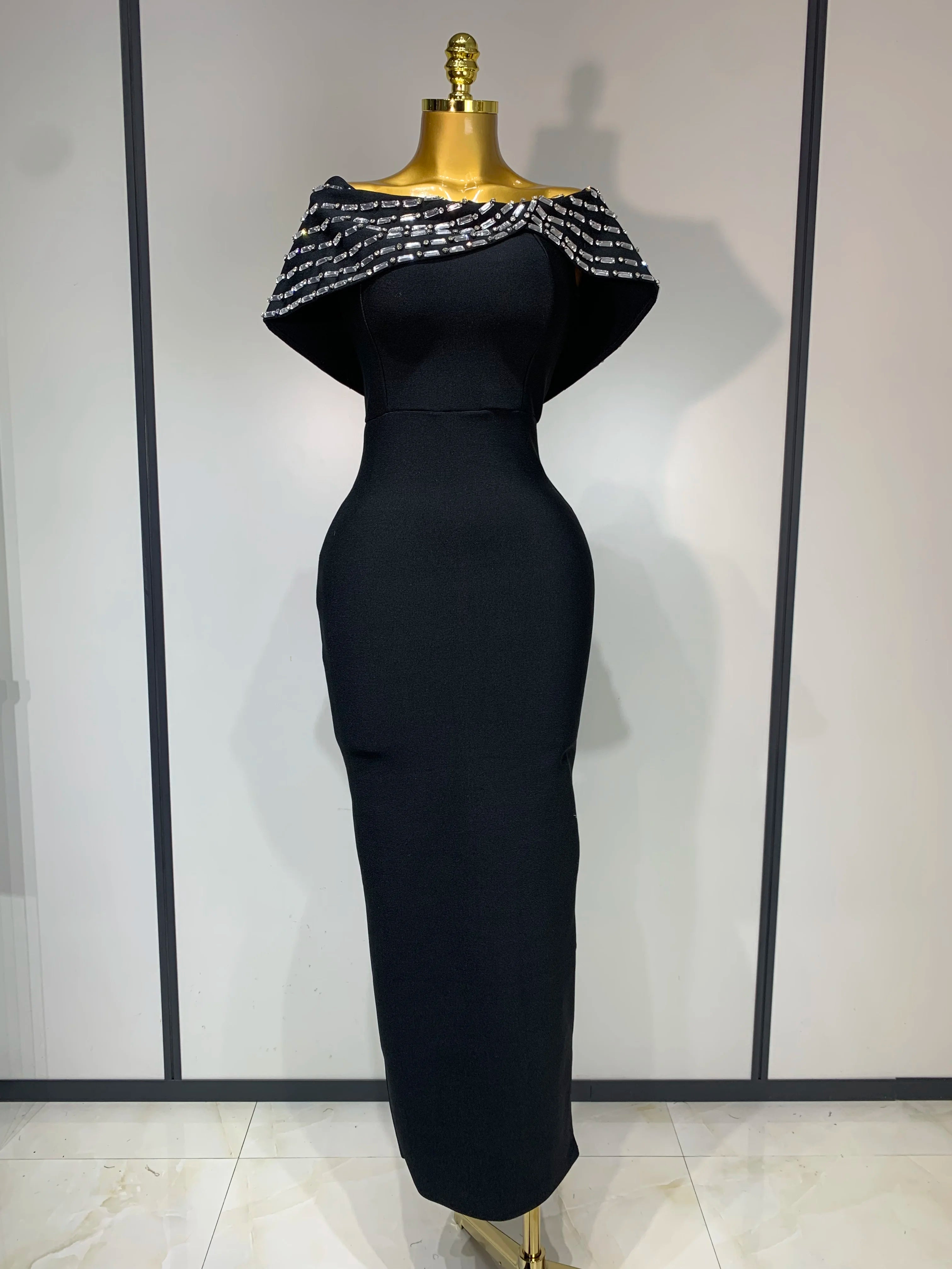 Fashion Sexy Strapless 2025 Black Off-shoulder Bodycon Bandade Dress Celebrity Cocktail Party Luxury Birthday Wedding Dresses black