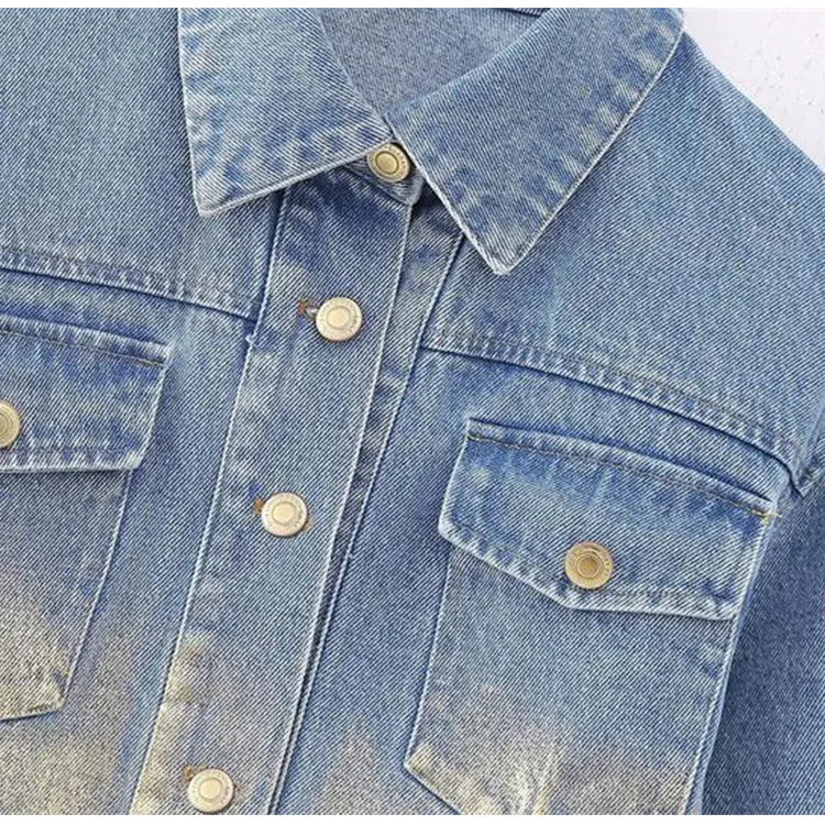 TRAF Women Autumn Winter Denim Suit 2024 Female Lapel Coat Jacket+A-Line Mid-Length Skirt Elegant Two-Piece Set