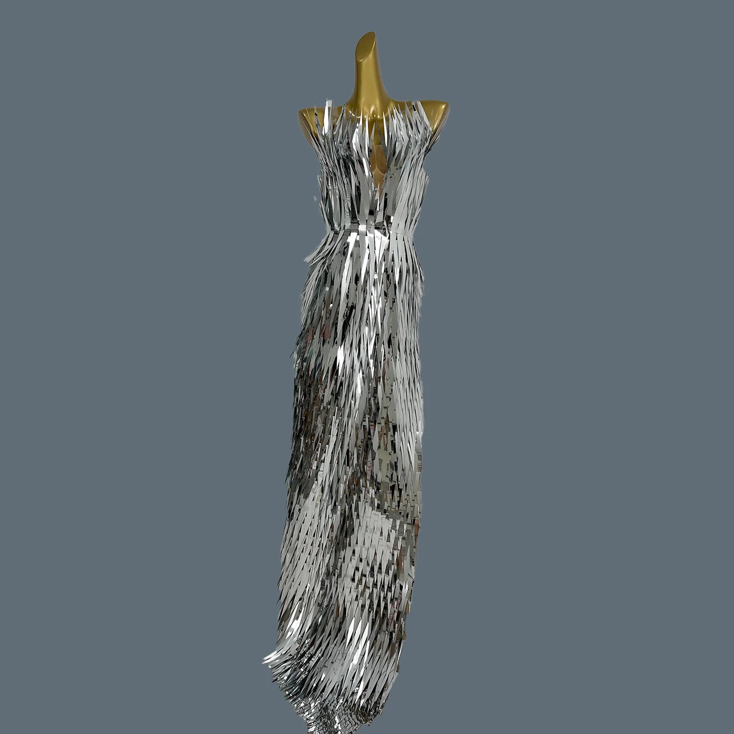 Sparkly Sequined Luxury Floor-length Festival Dress Women Evening Prom Gowns Birthday Celebrate Sexy Split Stage Costume Maojian Silver