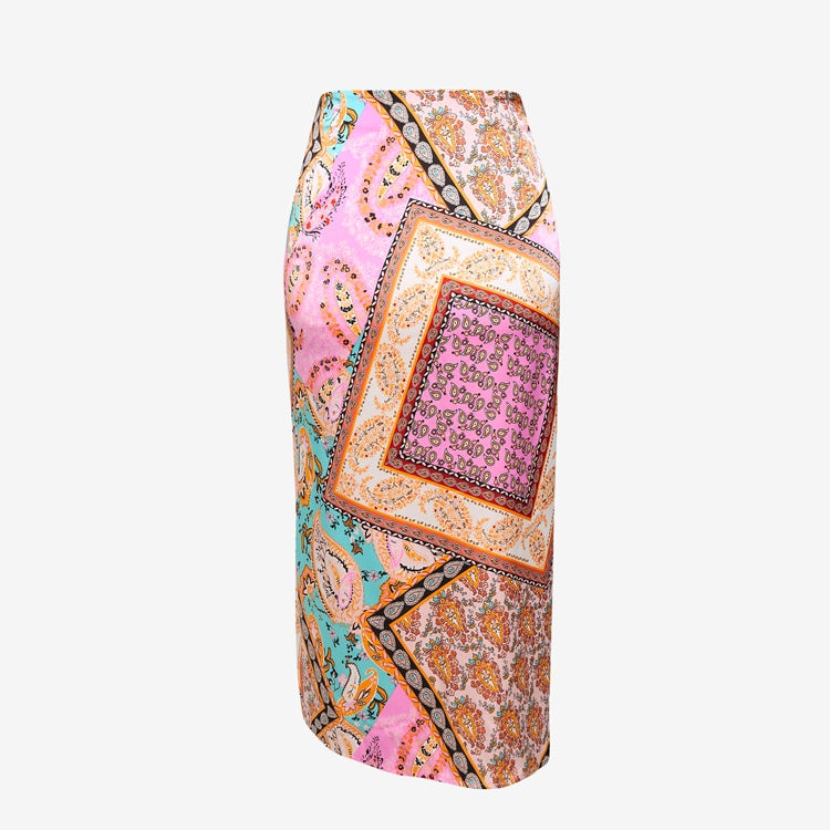 ZAFUL Bandana Paisley Print Tie Midi Sarong-style Skirt Zipper Fly for Women Daily Vacation ZF495489601