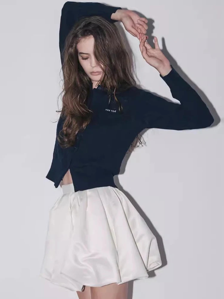 Lautaro Spring Summer Sweet Cute Soft Shiny Satin Mini Bud Skirt Women with Shorts High Waist Short Luxury Designer Clothes