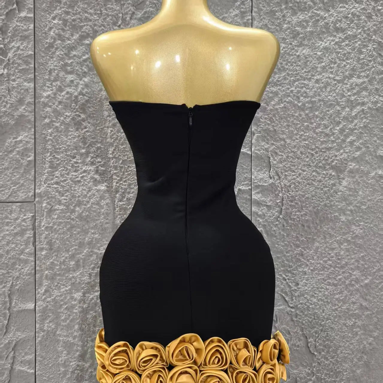 Black Color Golden Florlas Women Sexy Strapless Bodycon Mini Bandage Dress Celebrate Nightclub Party Birthday Vacation Wear