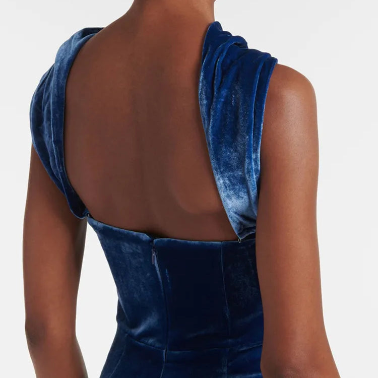 Chic Luxury Women Celebrity Sexy Tank Velvet Blue Maxi Long Gowns Dress 2025 Elegant Evening Party Club Vestido