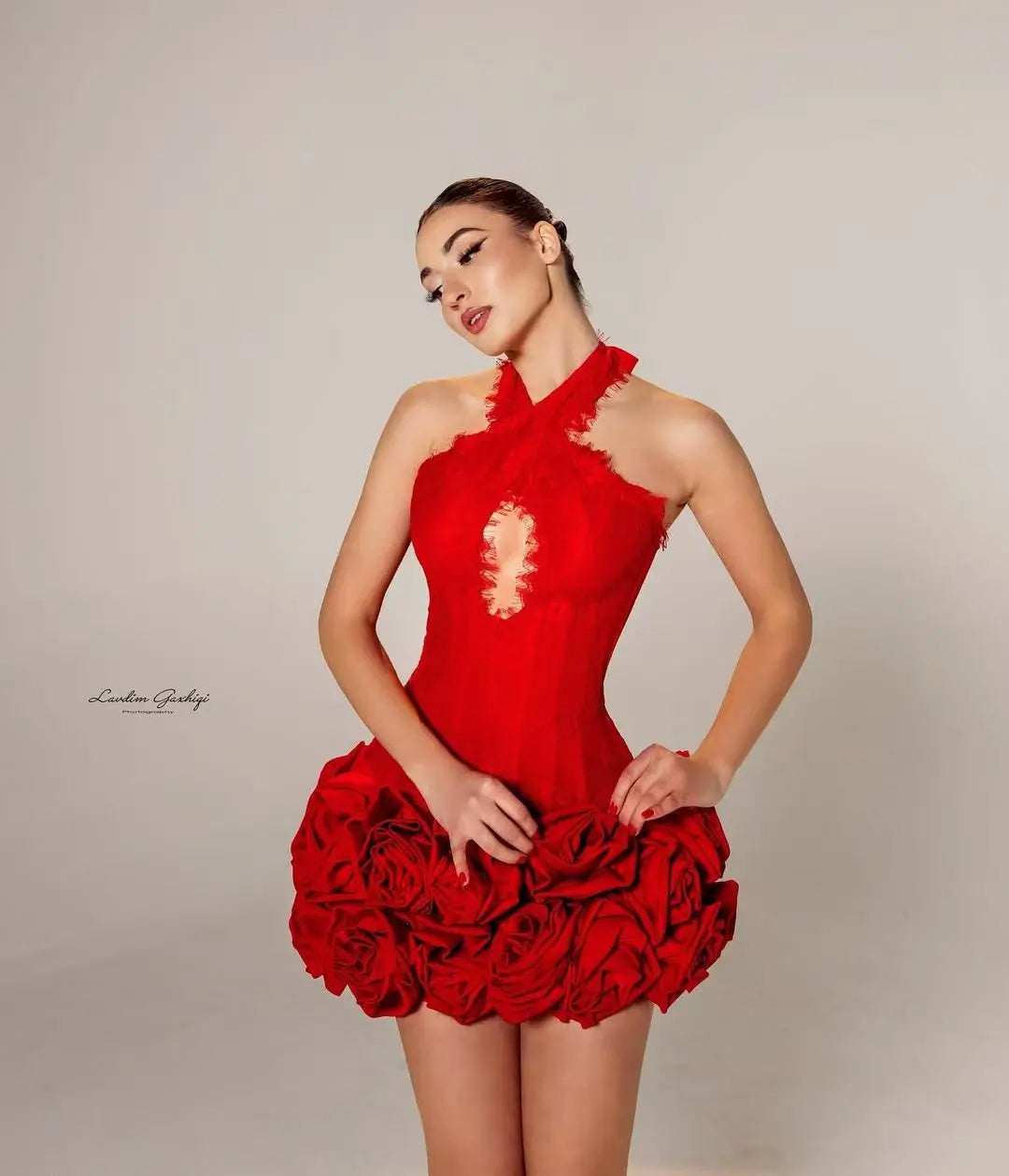 Women Sleeveless Sexy Halter Florlas Bodycon Mini Bandage Dress Celebrate Fashion Nightclub Party Birthday Outfit Red