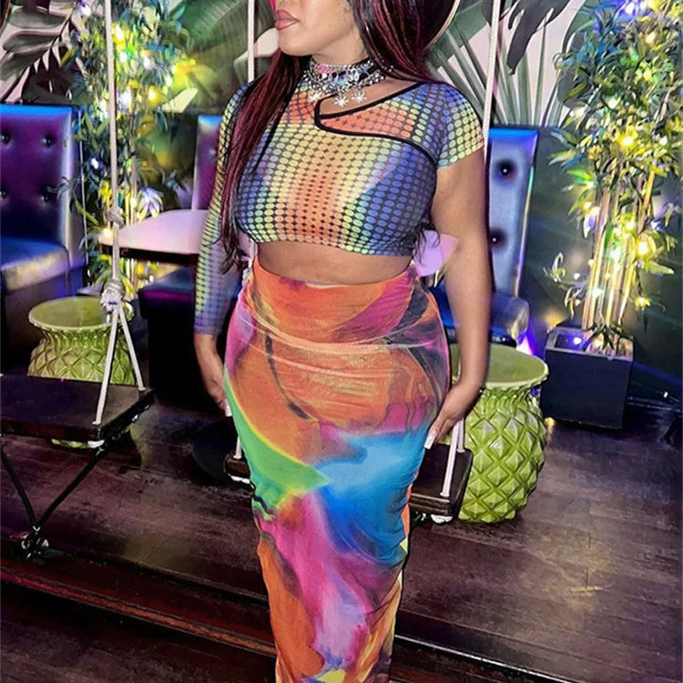 Simenual Harajuku Aesthetics Multi Printed High Waist Long Skirts Women Cyber Y2K Package Hip Skirt Chic Holiday Outfits Slim