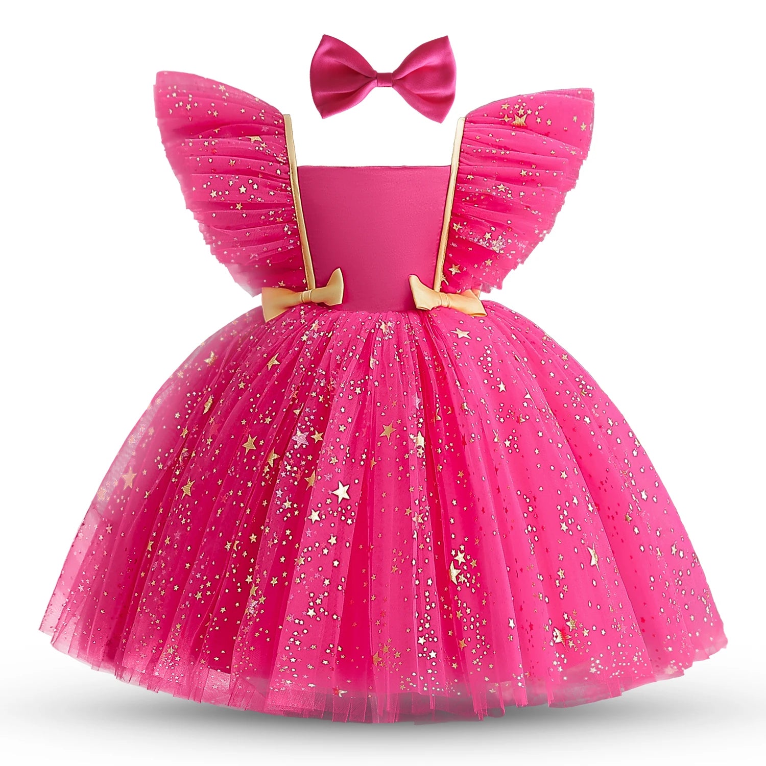 Princess tutu Kids Dresses For Girls Clothes Tulle Children New Year Carnival Dress Birthday Wedding Party Prom Costume 1-5Yrs rose red