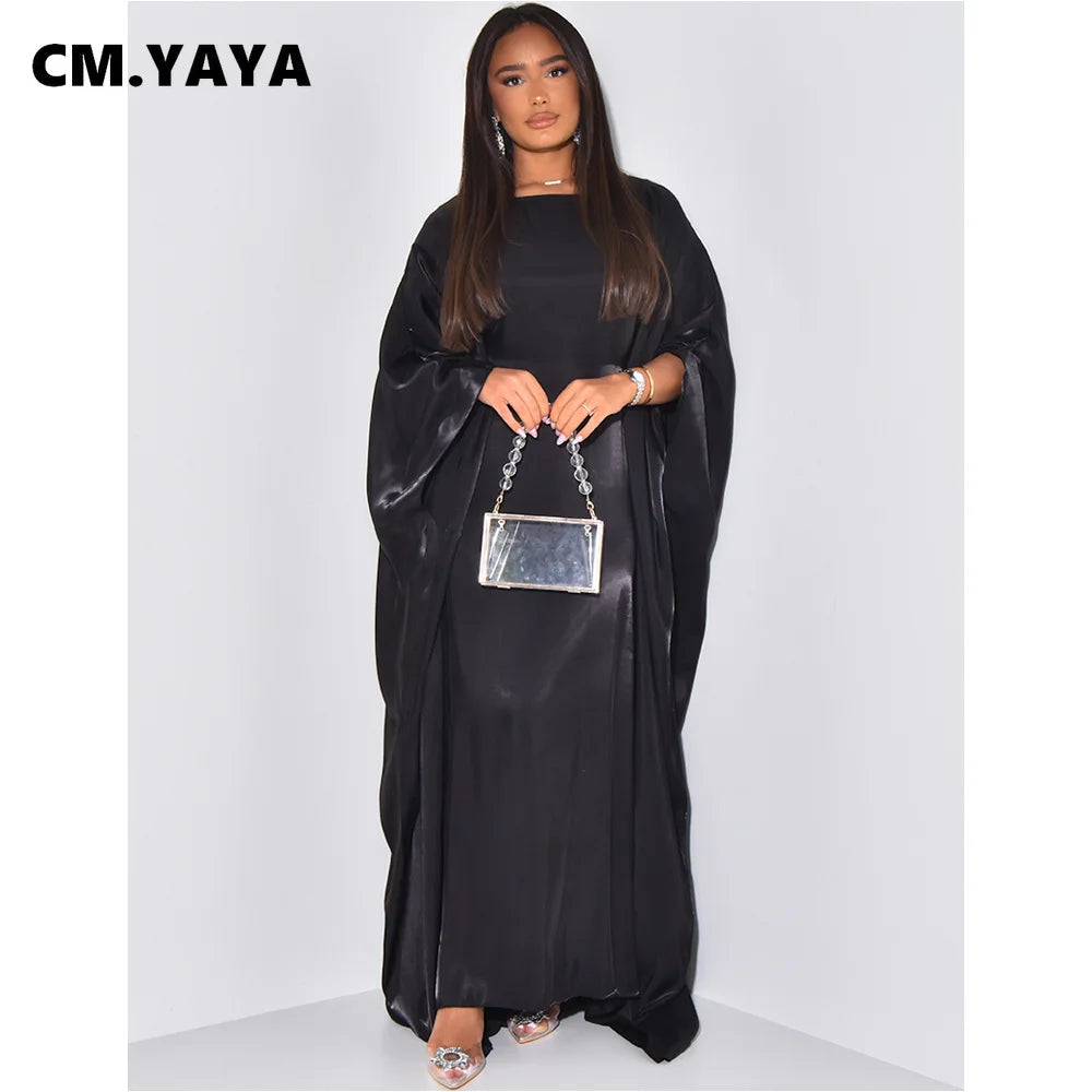 Women Loose O-neck Full Batwing Sleeve Long Maxi Dress Summer Satin Vintage Africa Streetwear Vestido Evening Dresses
