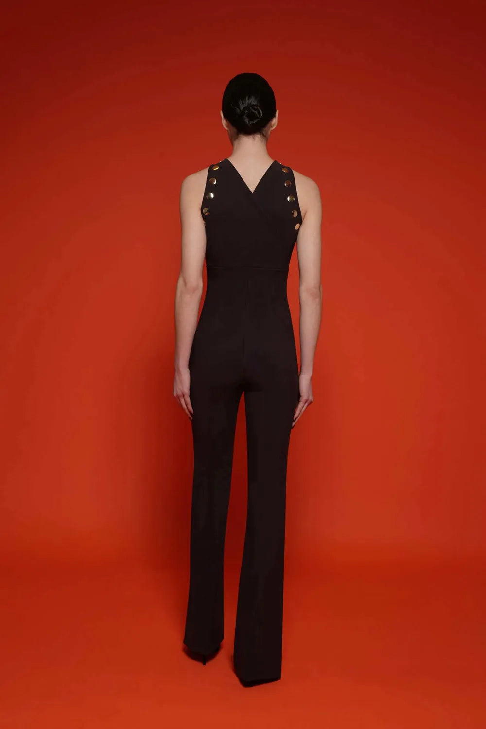 Black Color Women Sleeveless Sexy Rivet Bodycon Bandage Jumpsuit Fashion Celebrate Nightclub Party Homecoming Wear