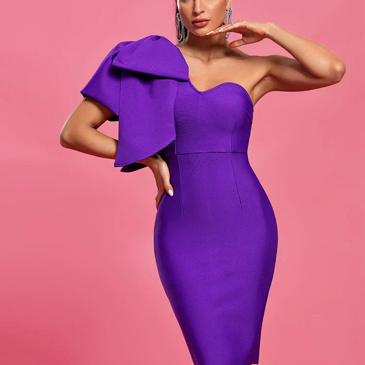 Evening Bandage Dress Purple Elegant Party Dresses for Women Ruffle Sexy One Shoulder Birthday Club Outfit Summer New PURPLE