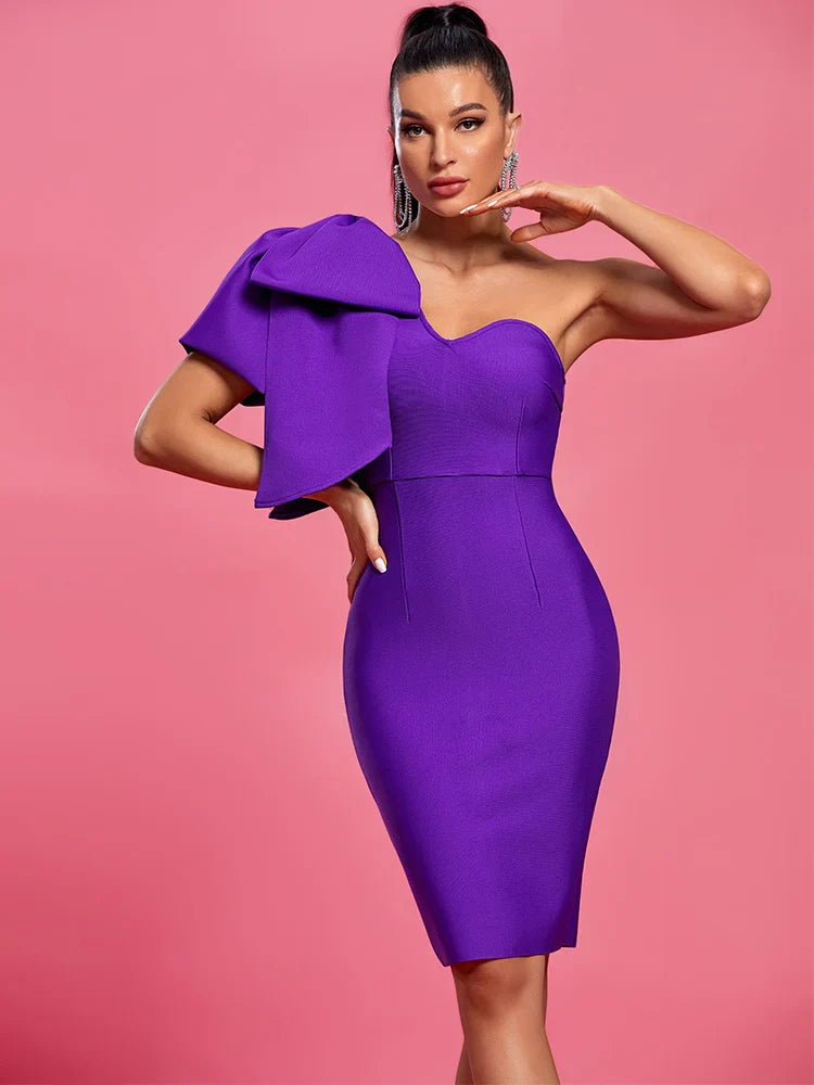 Evening Bandage Dress Purple Elegant Party Dresses for Women Ruffle Sexy One Shoulder Birthday Club Outfit Summer New PURPLE