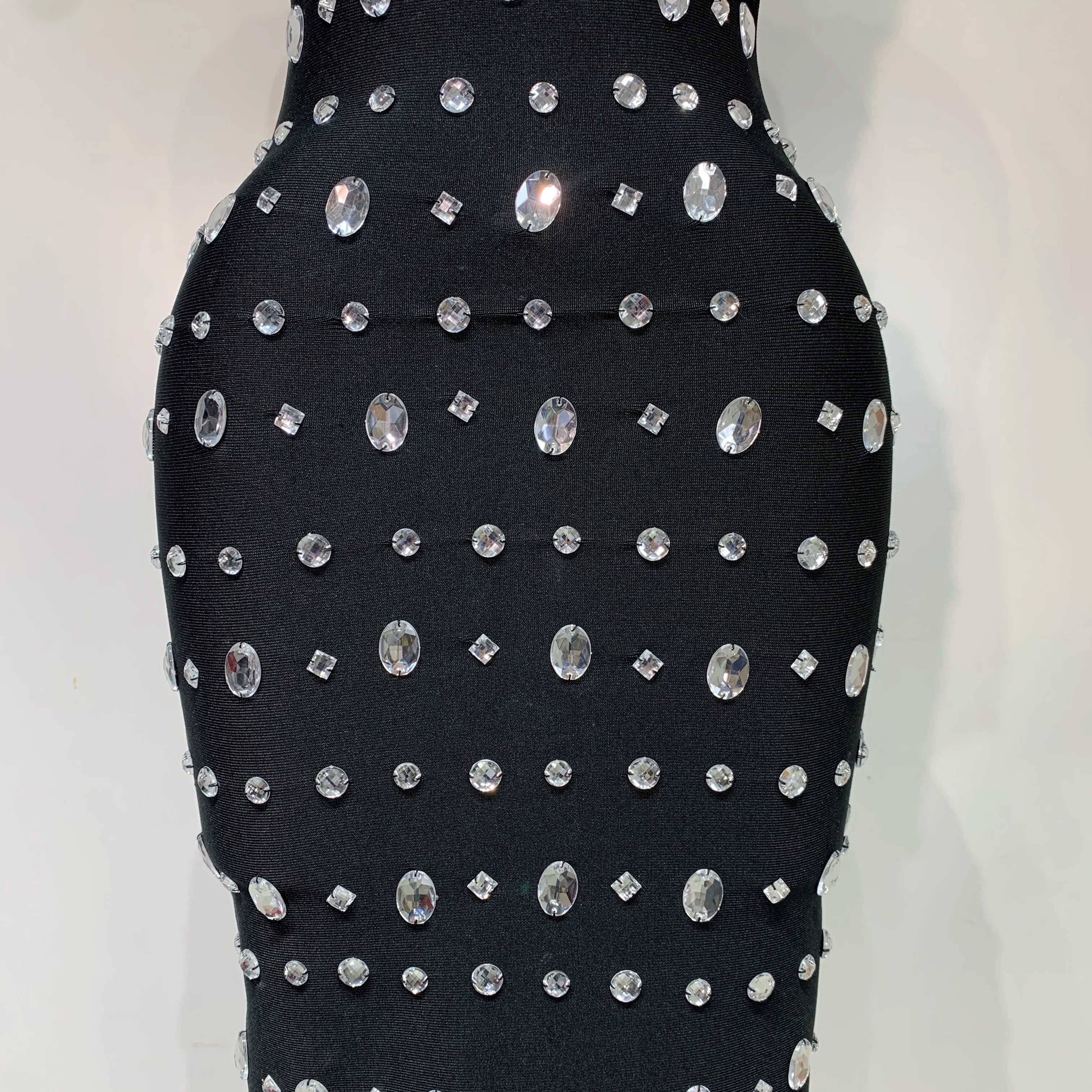 Newest 2025 Fashion Designer Women's Rhinestone Beaded Elastic Bodycon Bandage Maxi Long Dress Elegant Luxury Birthday Outfit