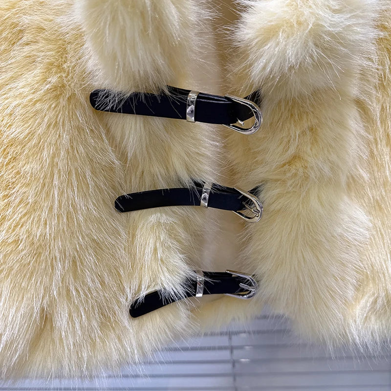 Winter New Fashionable Faux Fur Short Sleeve Coat Shawl For Women High Waist Soft Versatile Tops Female 11A07687