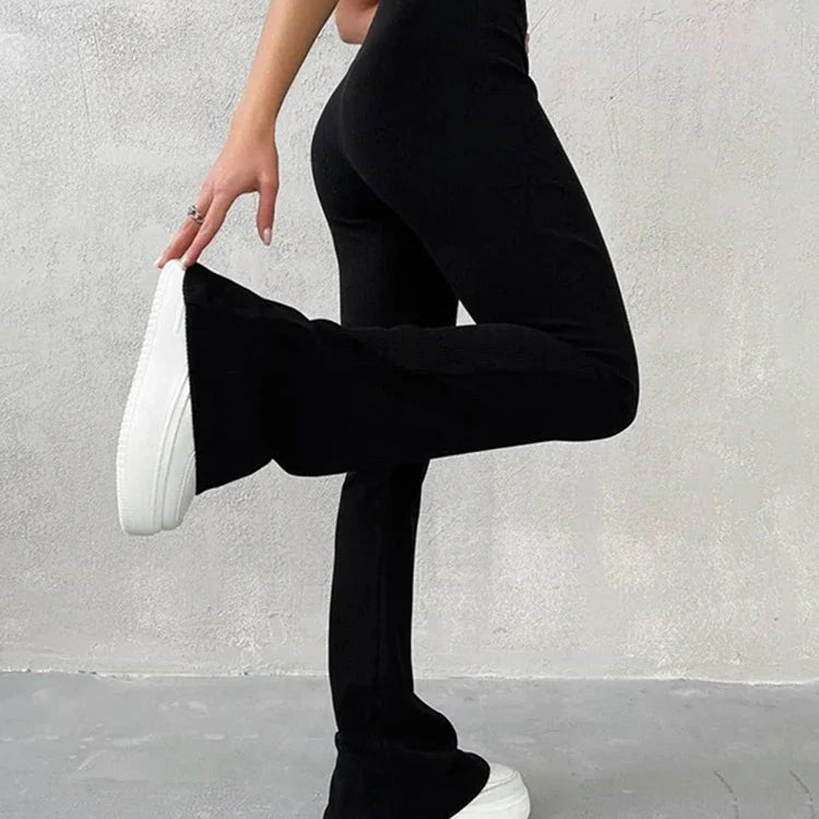 BUILDINGB Autumn Solid High Waist Hip-Wrapping Elasticated Embossing Trousers Casual Daily Versatile Women Pants black