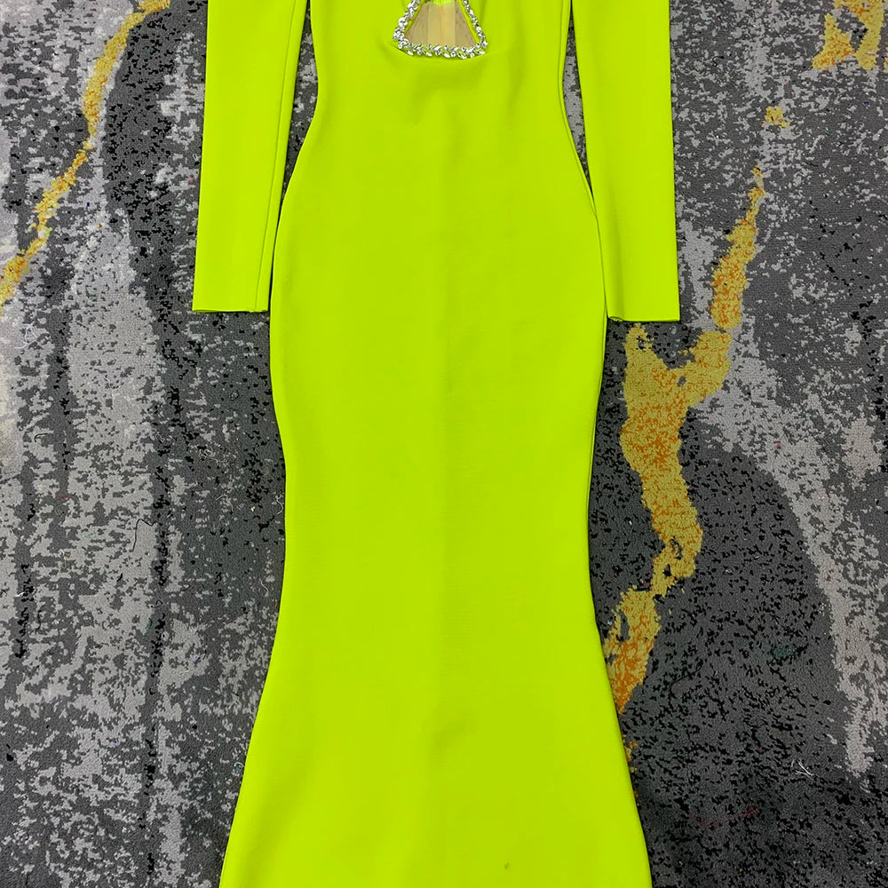 2023 Women Long Sleeve Sexy Off the Shoulder Shinning Crystal Bodycon Long Bandage Dress Elegant Evening Party Dress