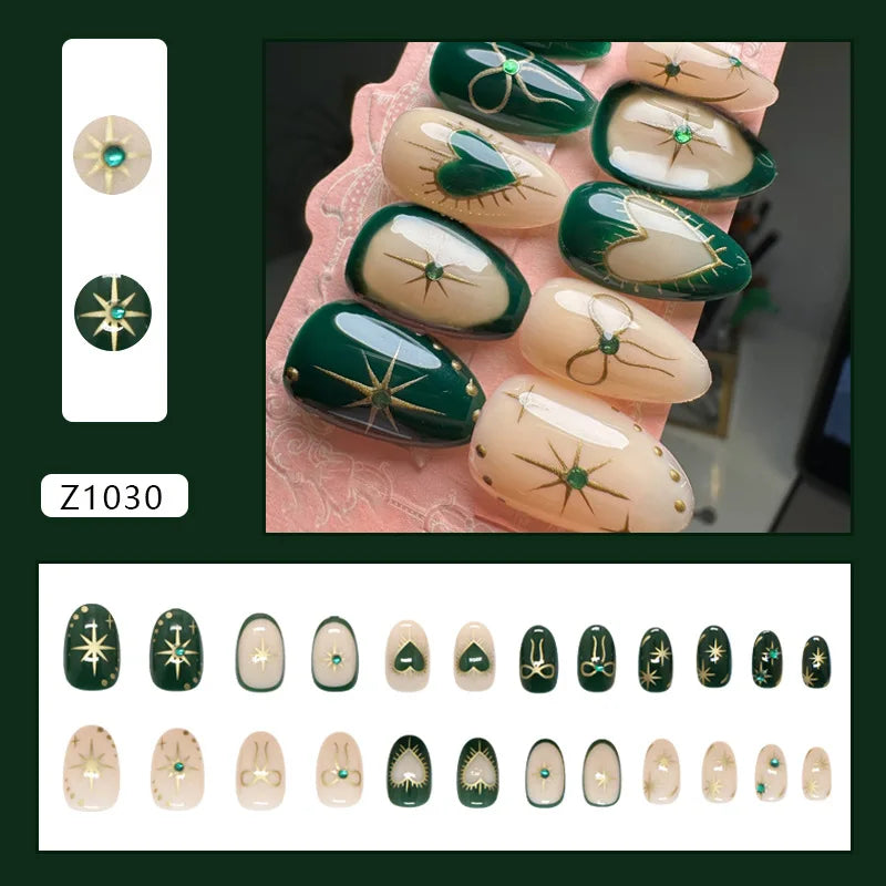 24pcs Y2k Love False Nails Sweet Cool Blue Blush Butterfly Print Fake Nails Tips Wearable Detachable Almond Press on Nails 3