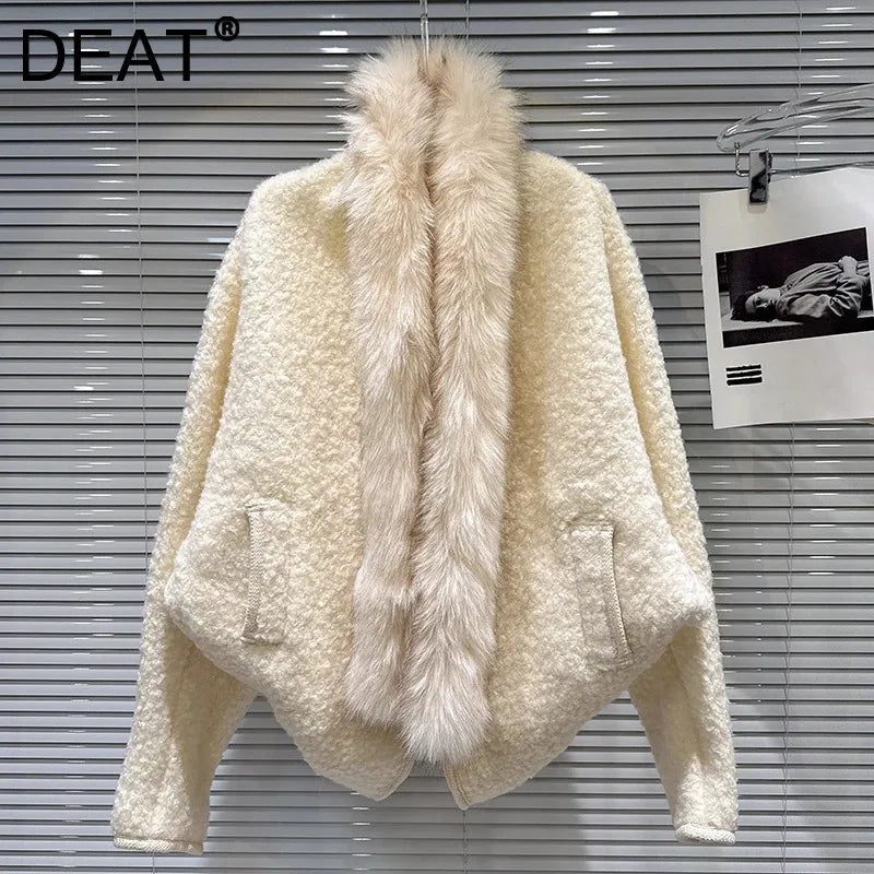 Winter New Lazy Style Furry Edge Fleece Loose Batwing Shawl Short Coat For Women High Quality Jacket Female 11A07763
