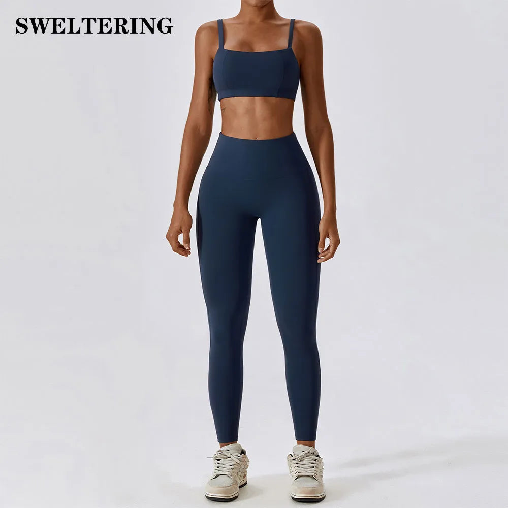 2PCS Yoga Set Nude Feeling Workout Sets Women Tracksuit Gym Push Up Fitness Running Workout Sportwear Sport Bra Leggings Suit