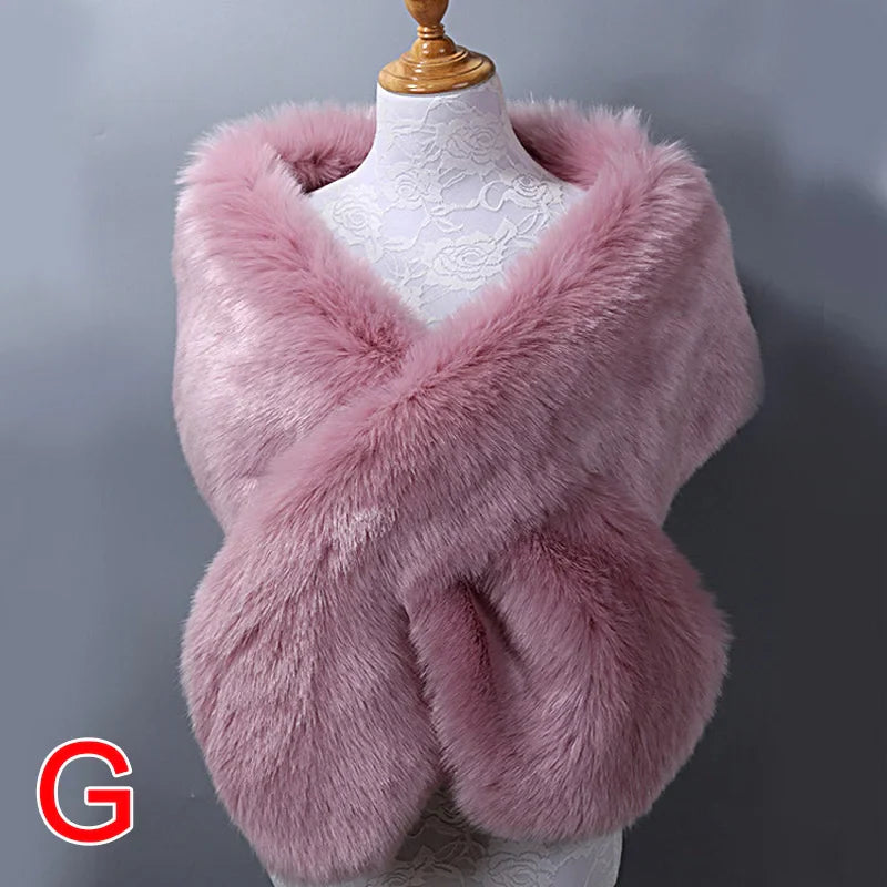 New Winter Women Fur Capes Champagne Wedding Faux Fur Bolero Stole Shawl Wraps Bridal Jacket Formal Evening Party Shrug G