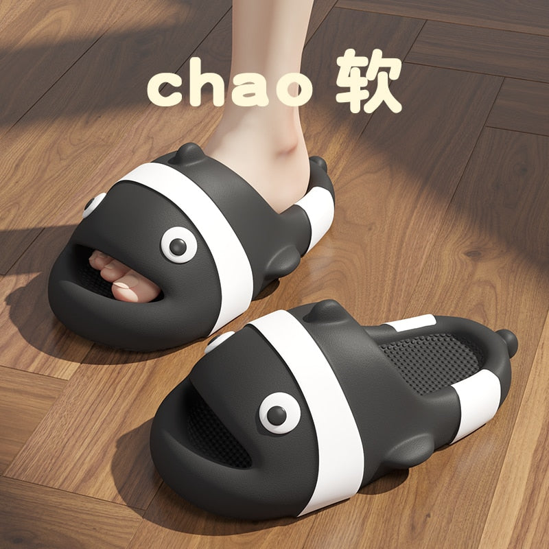 Shark Shape Summer Women Thick Flat Platform Slippers Non-Slip Home Cute Cartoon Indoor Outdoors Couples Ladies Shoes black