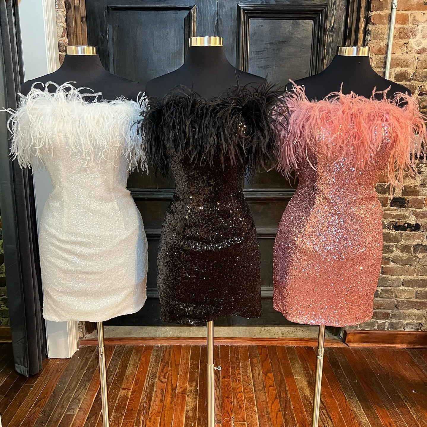 Sequin Mini Hoco Dress 2024 NYE Feather Strapless Short Lady Formal Homecoming Party Gown Club Night Cocktail Prom Gala RoseGold Black