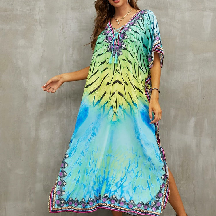 Plus Size Beach Cover Up Robe Plage Pareo Long Dress Summer Beachwear Swimsuit Cover Up Tunic For Beach Kaftan Dress Color 24 One Size