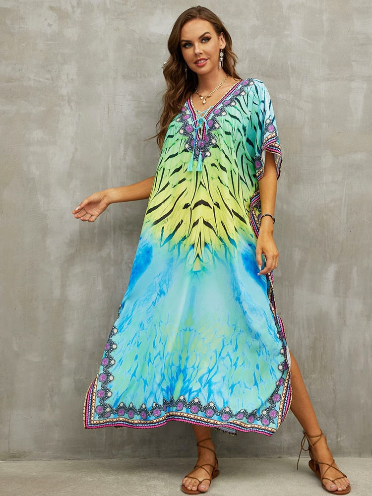 Plus Size Beach Cover Up Robe Plage Pareo Long Dress Summer Beachwear Swimsuit Cover Up Tunic For Beach Kaftan Dress Color 24 One Size