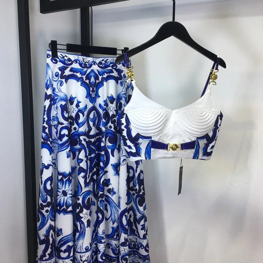 Ladies Fashion Shirt 3D Printing Corset Sexy Suspenders Womens Vest y2k Clothes New Plunge+Bustier 2 Pcs Set