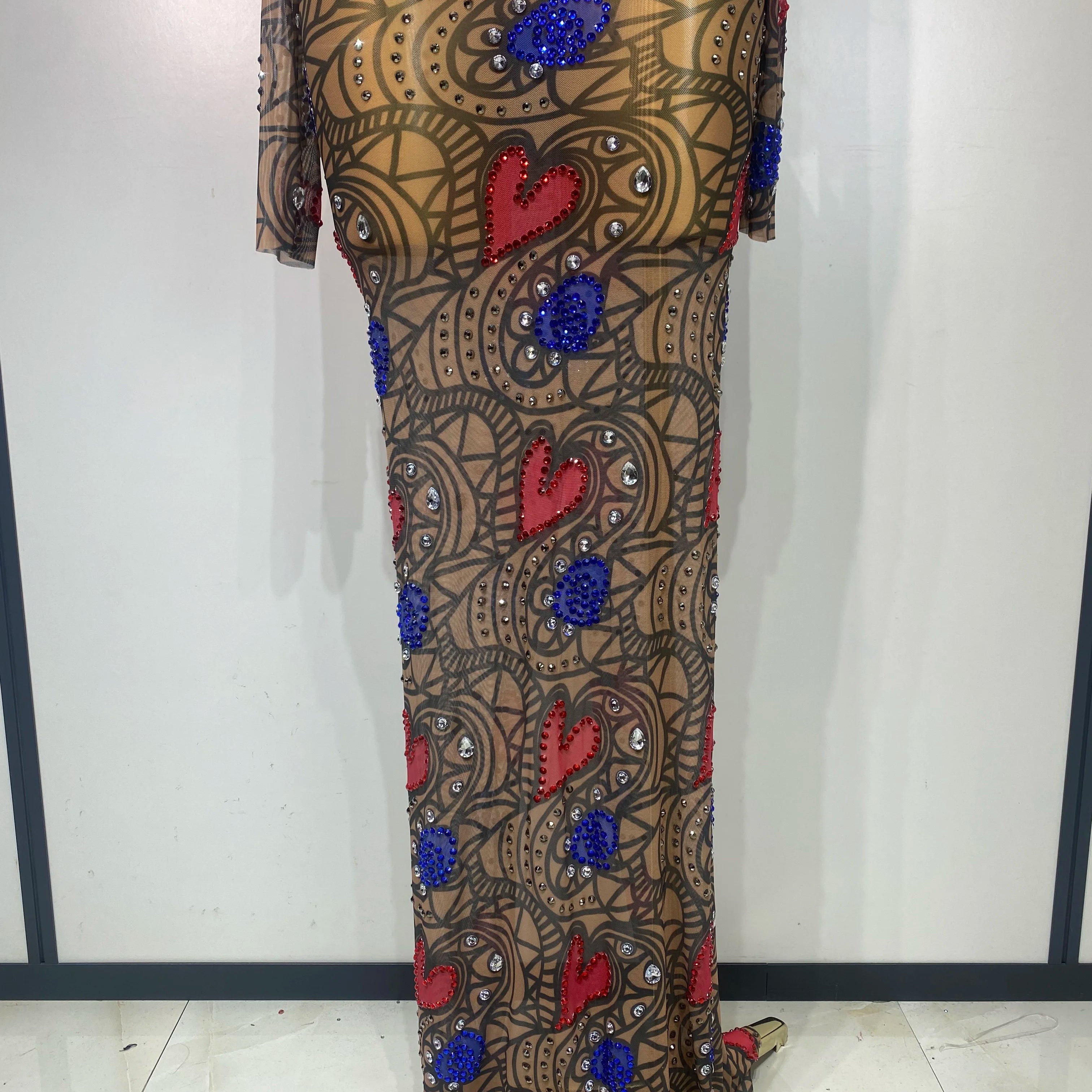 Sparkly Diamond Sexy Mesh Wrap Hip Long Dress Host Annual Meeting Party Nightclub Performance Costume Luxury Birthday Dress