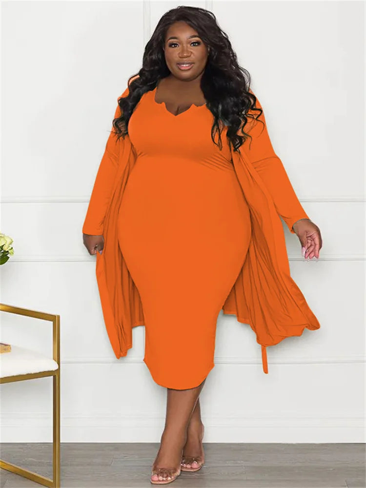Wmstar Plus Size Dress Sets 2 Piece Outfits Maxi Dresses Out Wear Coat Sexy Matching Suit Fall Clothes Wholesale Dropshipping Orange