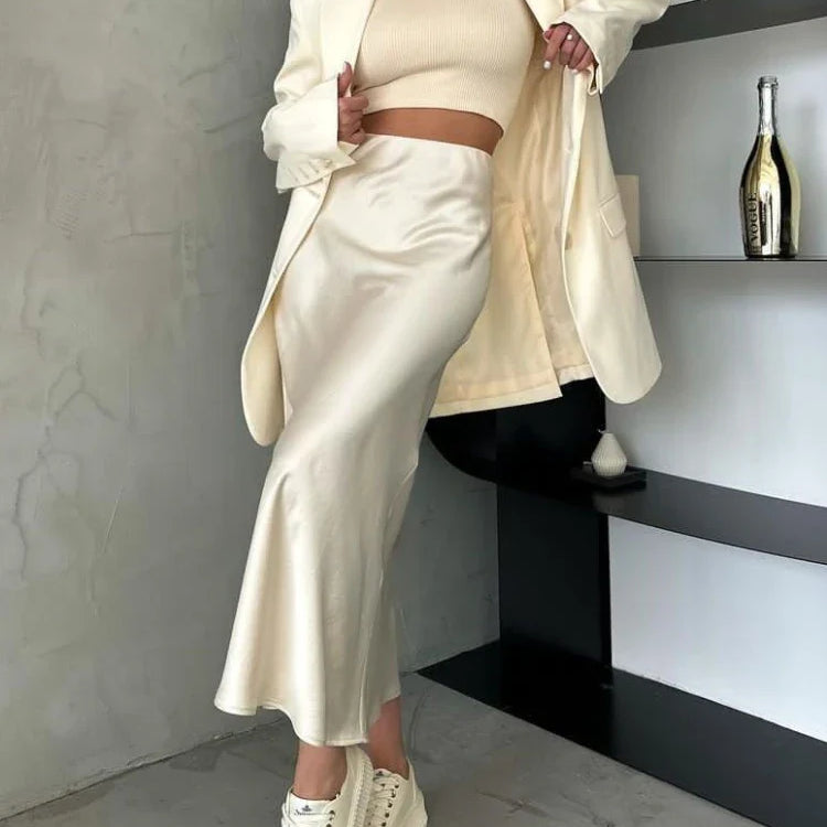 Acetic Satin Fishtail Skirt Woman Korean Fashion Elastic High Waist Skirts for Women Spring/summer New Slim Long Dresses